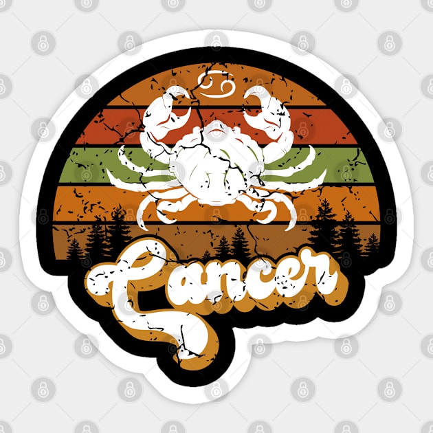 Cancer Zodiac Sign - Distressed Retro Sunset Sticker by NoNameBoy